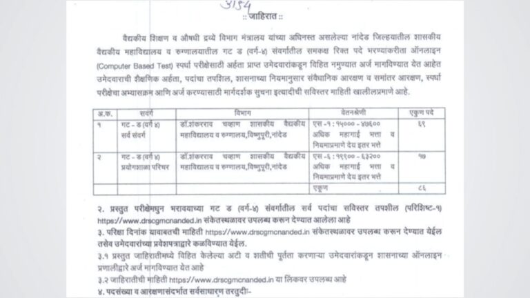 Maharashtra Govt Group-D Recruitment Nanded
