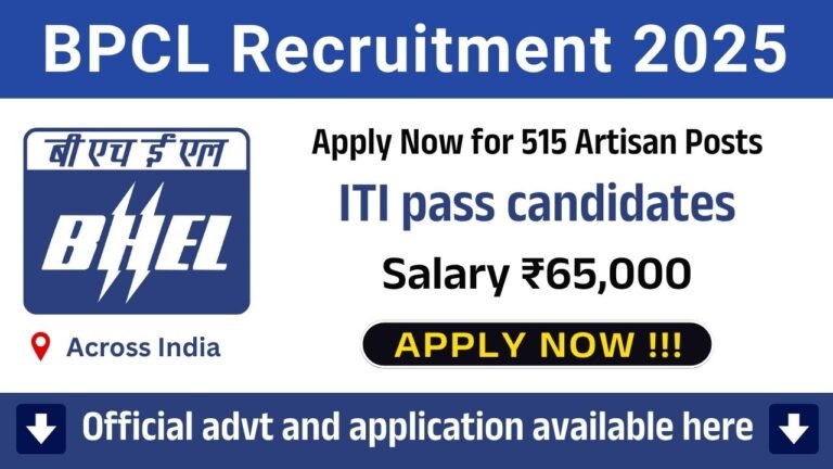 BHEL Artisan Recruitment 2025 β Apply Online for 515 Artisan Posts