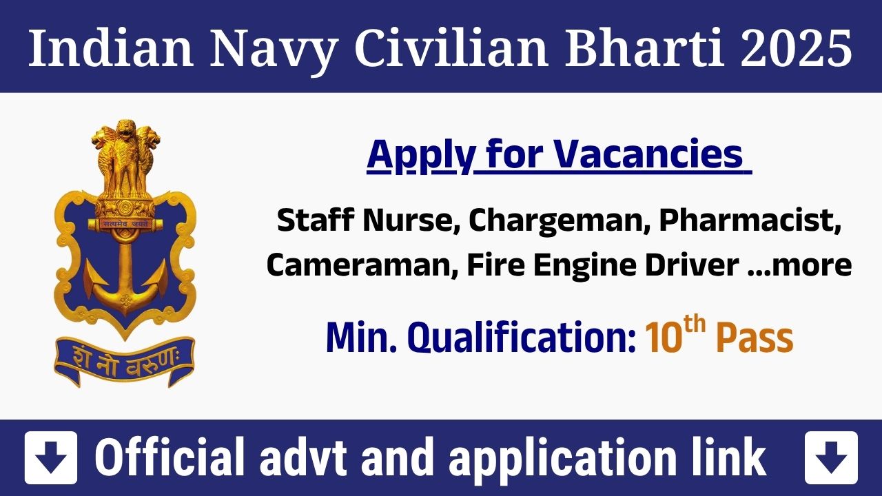 Indian Navy Civilian Bharti 2025: Recruitment for 1097 vacancies of ‘Group B & C’ posts in Indian Navy