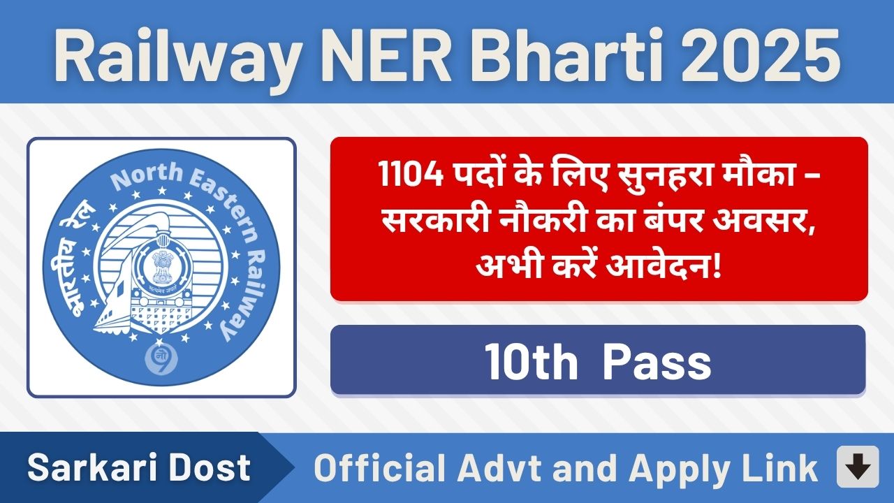 Railway NER Bharti 2025 – 1104 पदों के लिए मौका! 10th पास उम्मीदवार तुरंत करें ऑनलाइन आवेदन 1 Railway NER Bharti 2025