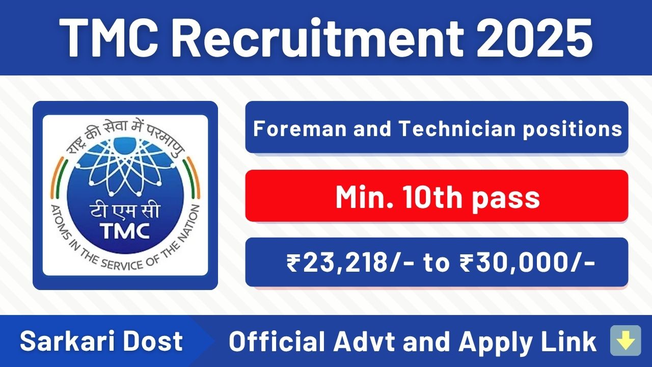 TMC Recruitment 2025 – Foreman और Technician पदों के लिए Walk-in, अभी करें आवेदन! 1 TMC Recruitment 2025 1