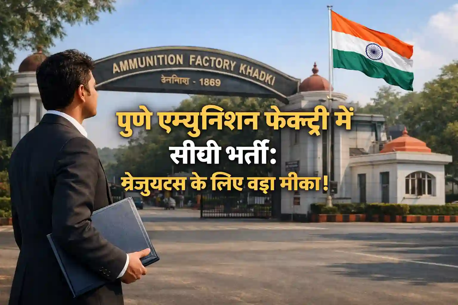 Ammunition Factory Khadki Graduate Apprentices Recruitment 2026 realistic image with a graduate candidate.