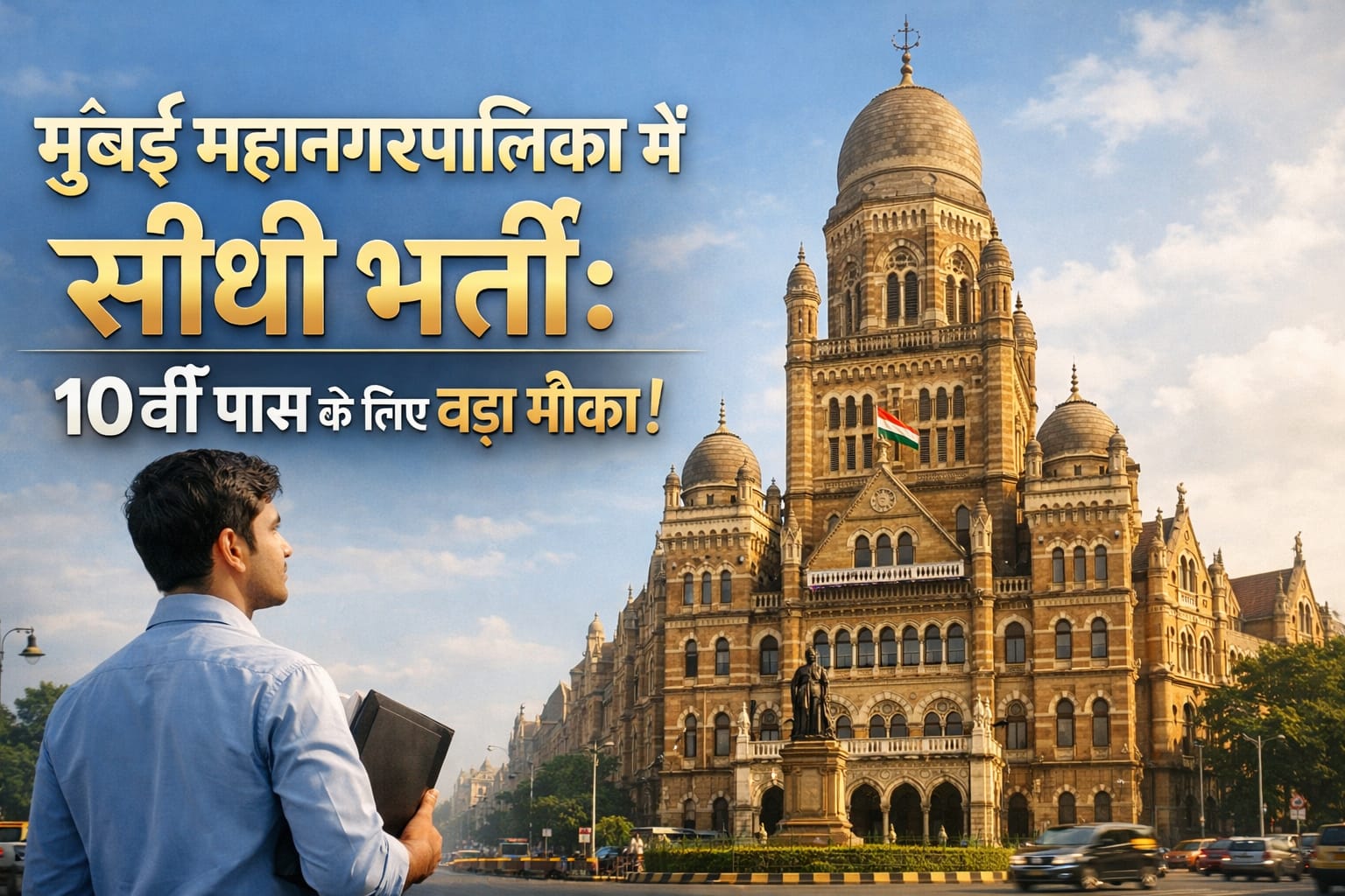 BMC Recruitment 2026 feature image showing MCGM building and a candidate for Labour post vacancy.