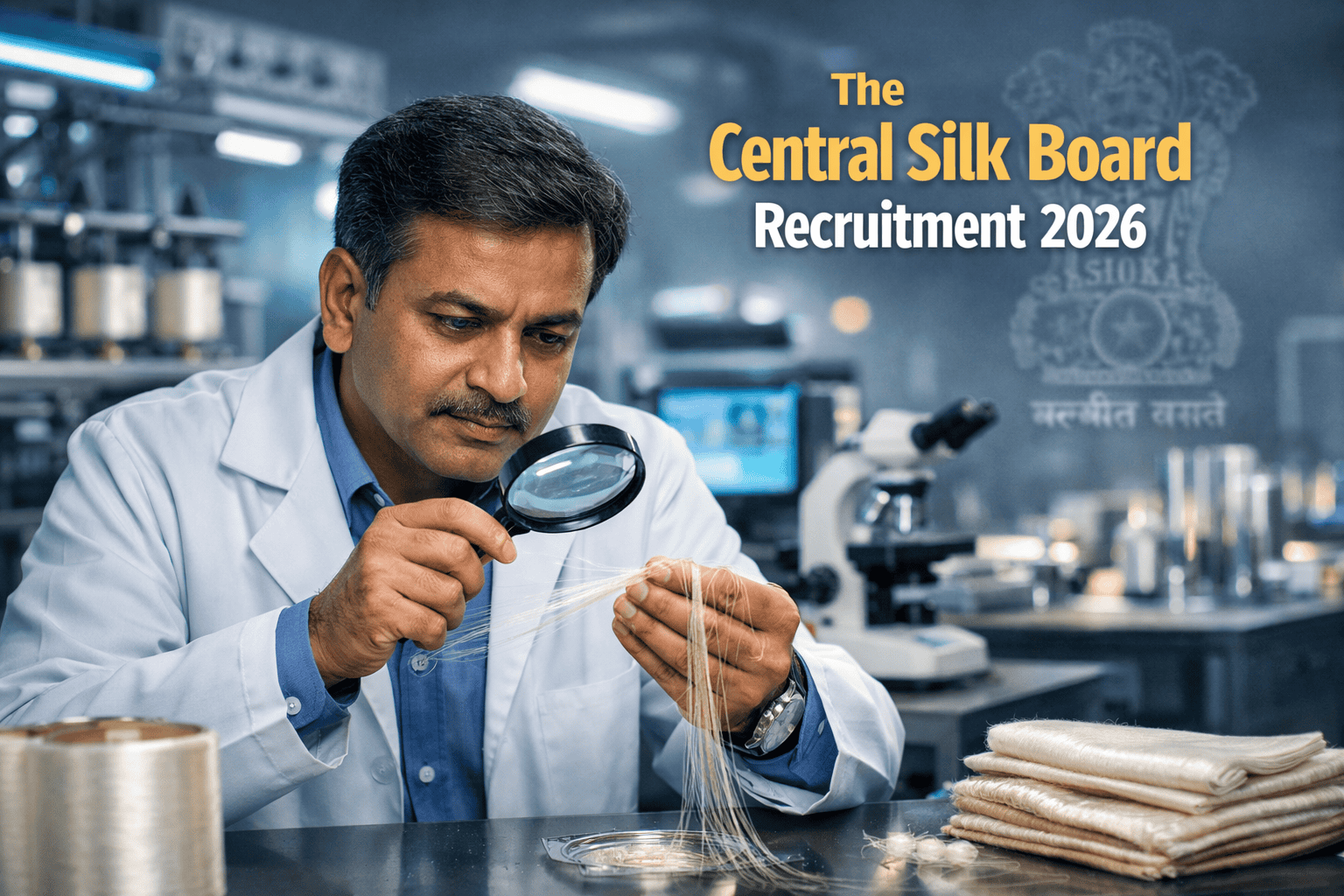Central Silk Board Scientist B recruitment 2026 realistic laboratory background image.
