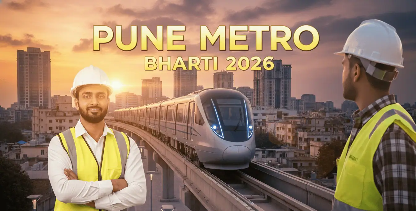 Pune Metro Rail recruitment 2026 feature image showing a metro train and a professional engineer.
