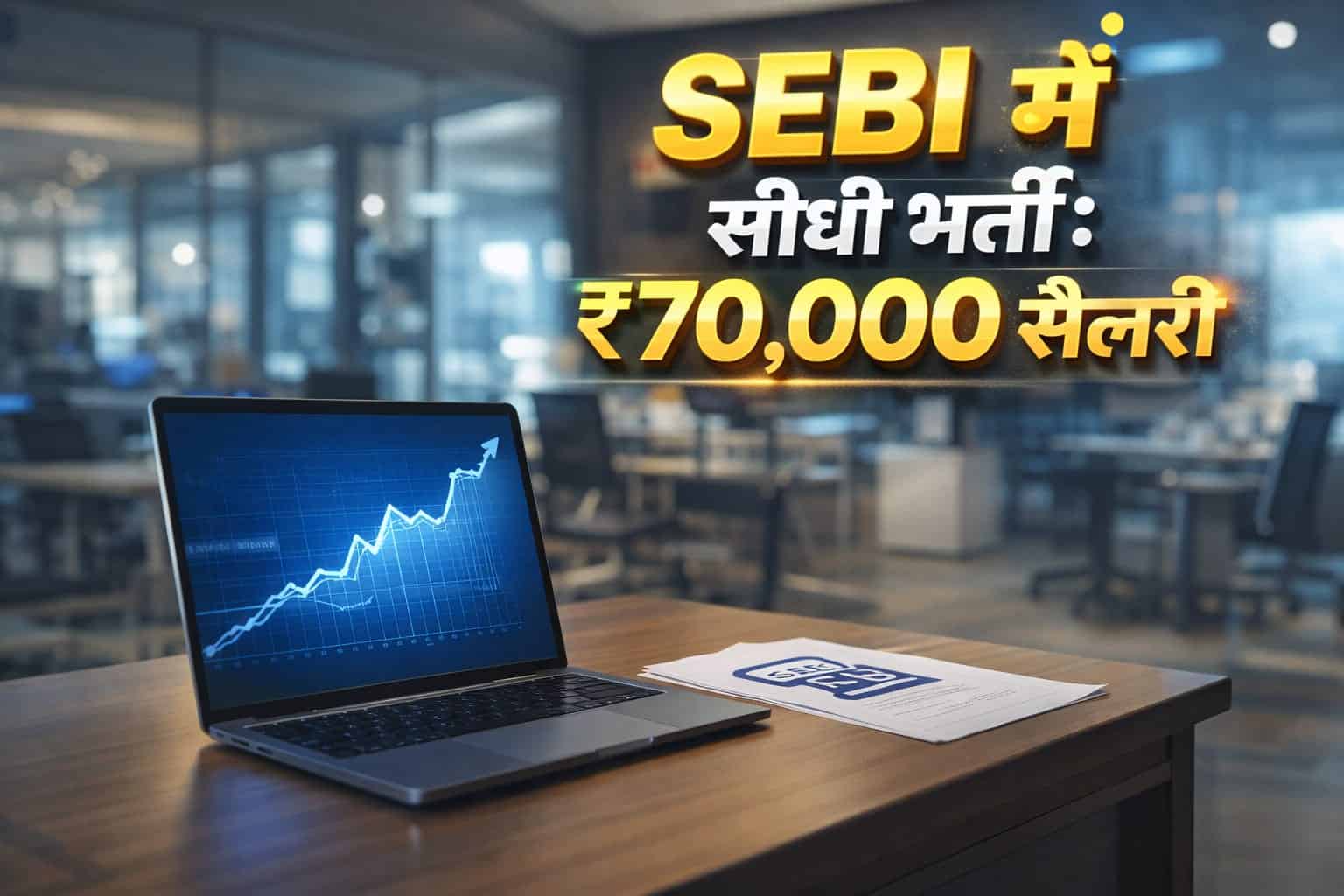 SEBI Young Professional Recruitment 2026 notification concept image showing office desk and high salary text in Hindi.