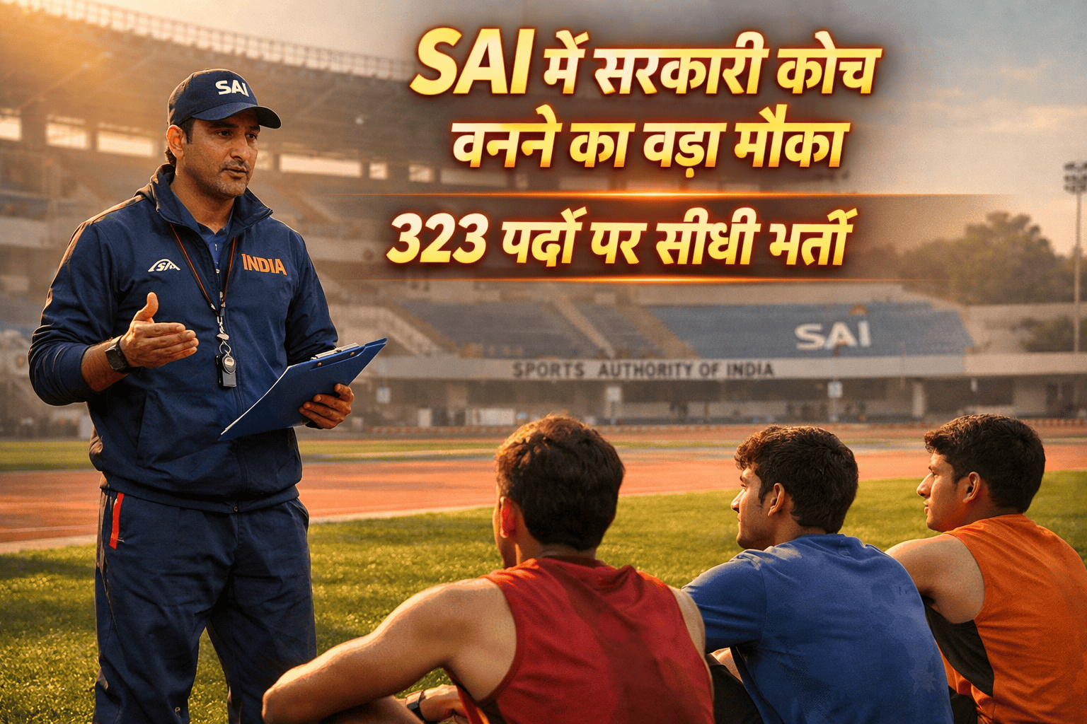 Sports Authority of India Assistant Coach Recruitment 2026 feature image showing a coach training athletes.
