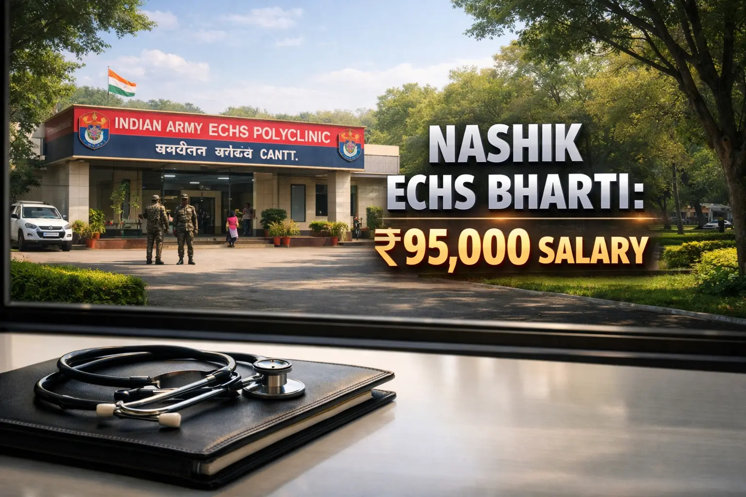 ECHS Polyclinic Devlali Nashik Bharti recruitment professional image showing medical office and clinic background.