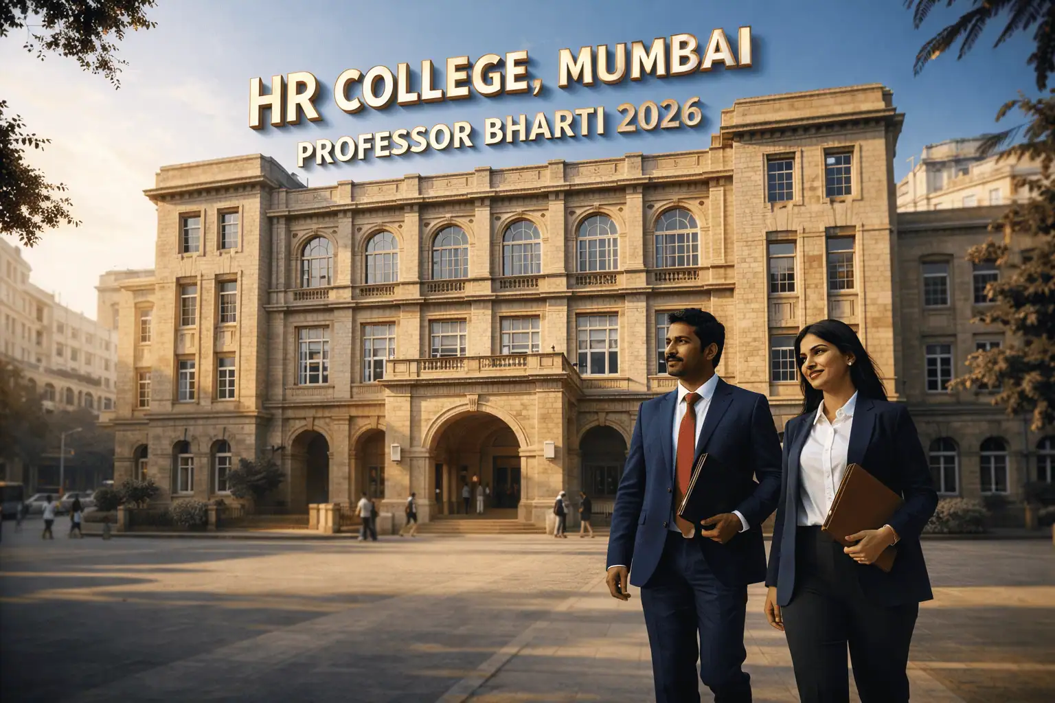 HR College of Commerce and Economics Mumbai building with professional professor representing assistant professor vacancy.