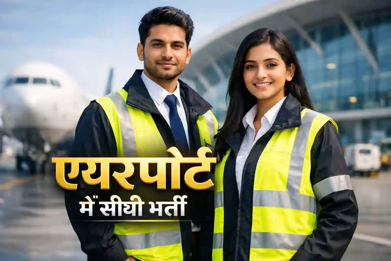 Airports Authority of India (AAI) recruitment for graduate and diploma apprentices at an airport terminal background.