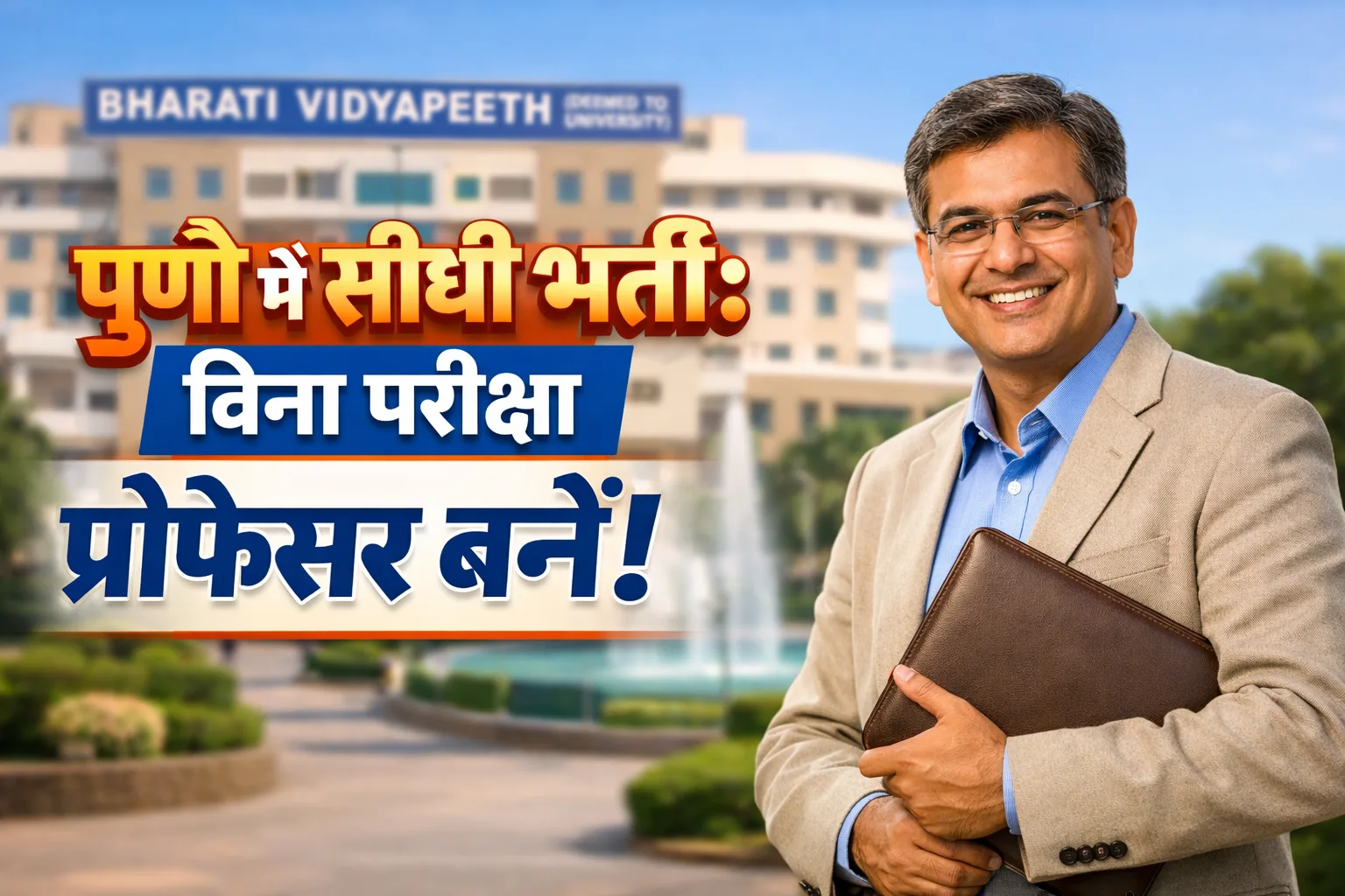 Bharati Vidyapeeth University Pune building and a professional professor representing the 2026 recruitment for teaching faculty.