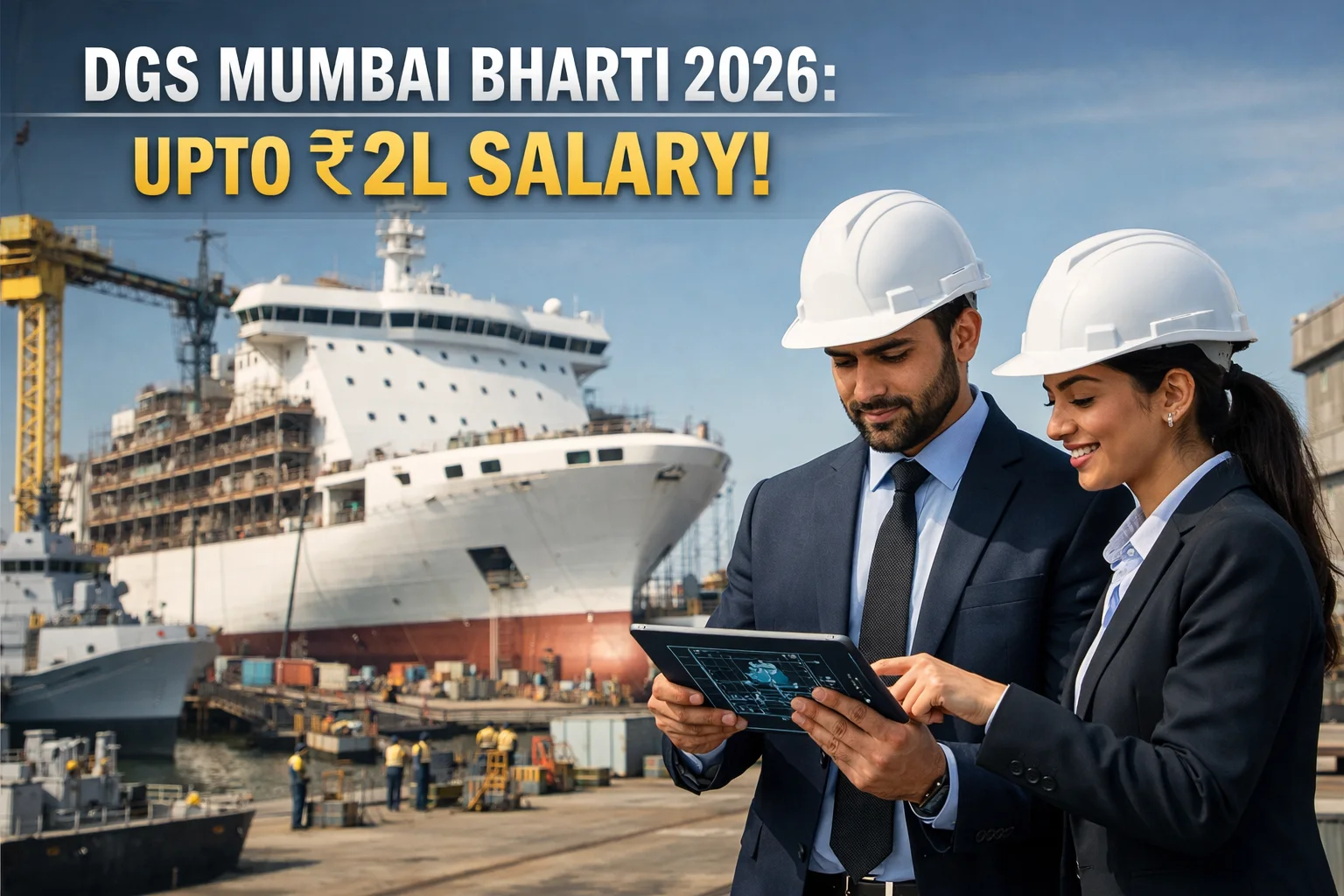 Directorate General of Shipping Mumbai Naval Architects Recruitment 2026 realistic office and shipyard scene.