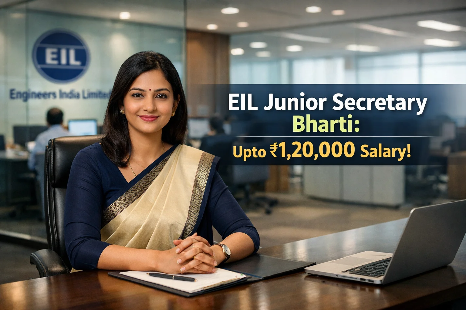 Engineers India Limited (EIL) Junior Secretary Recruitment 2026 notification banner featuring a professional office setting.