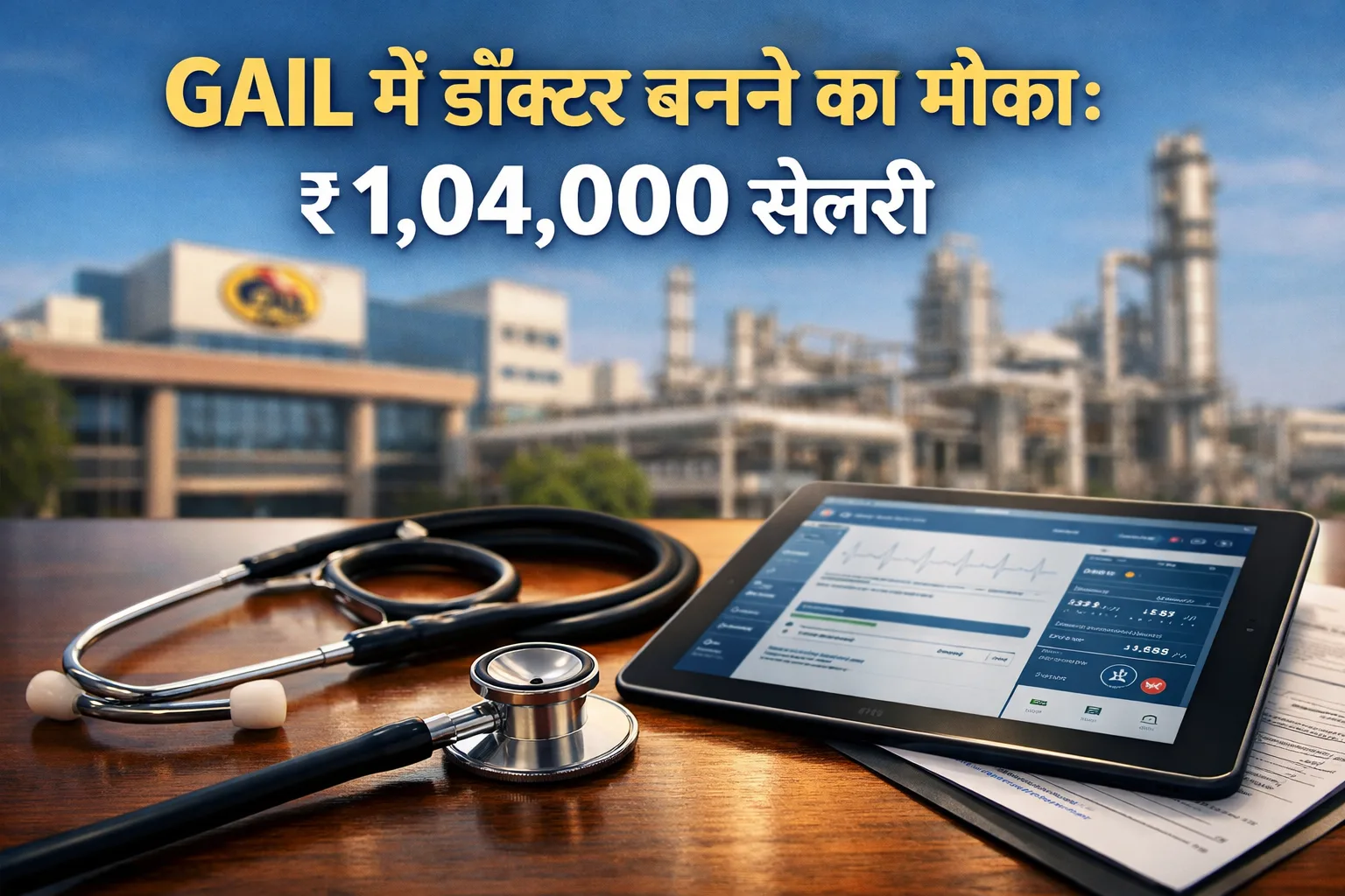 GAIL Medical Officer Recruitment 2026 realistic office background with stethoscope