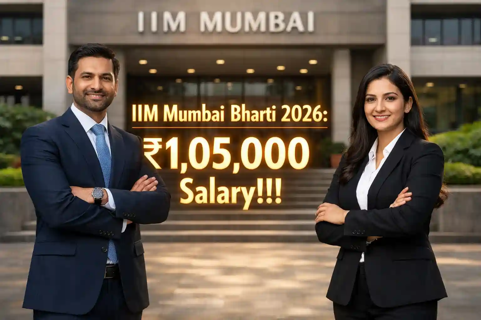 IIM Mumbai administrative building and professional staff representing new job vacancies.