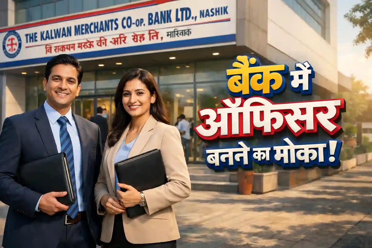 The Kalwan Merchants Co-op Bank recruitment 2026 feature image showing professional bankers in Nashik.