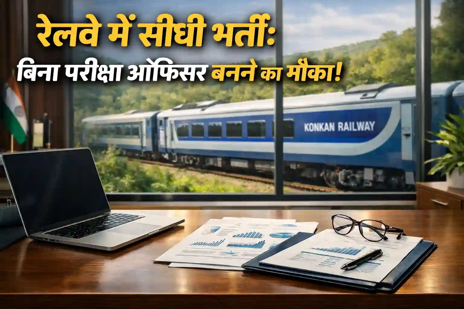 Konkan Railway Recruitment 2026 realistic office and train background