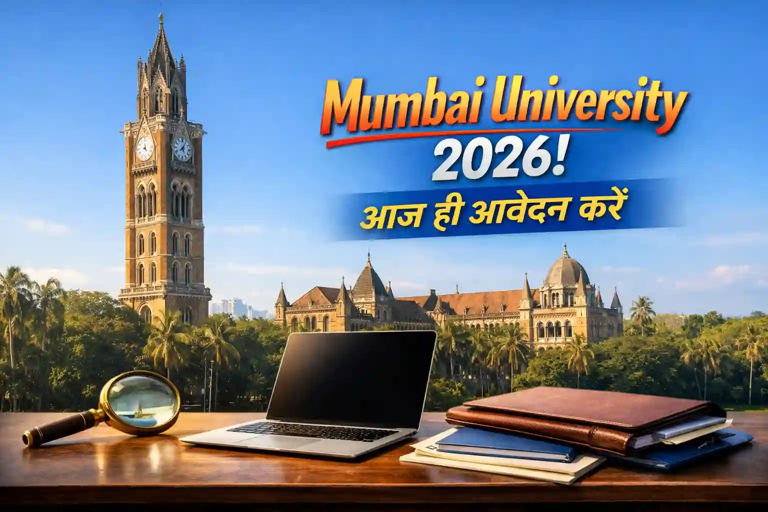 Mumbai University historic campus building with job recruitment text in Hindi