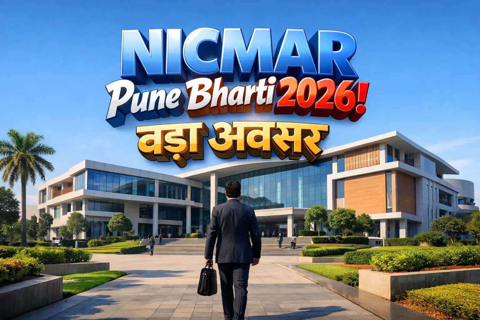NICMAR University Pune building and recruitment announcement for Vice-Chancellor post in Hindi.