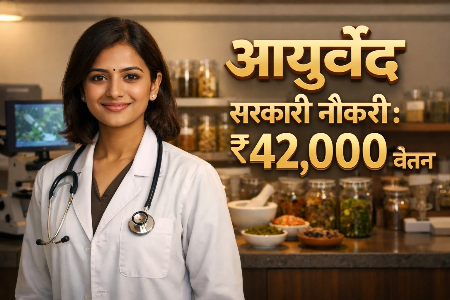 Regional Ayurveda Research Institute (RARI) mein Senior Research Fellow ki bharti ke liye ek doctor ki realistic photo.