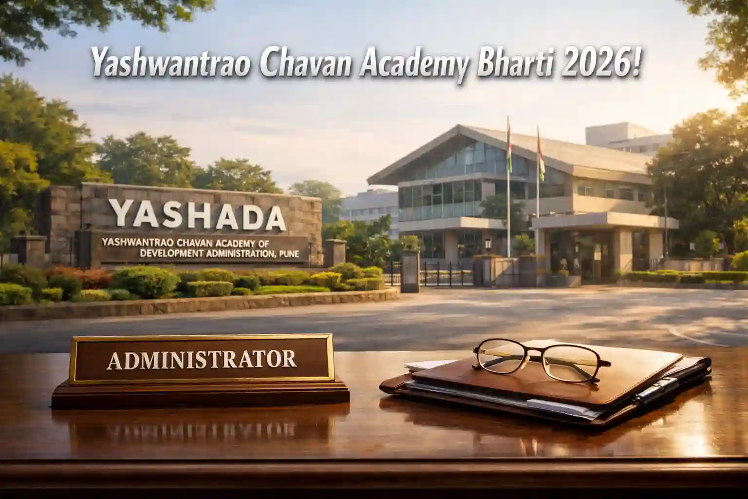 YASHADA Pune campus building entrance and administrative desk for recruitment 2026.