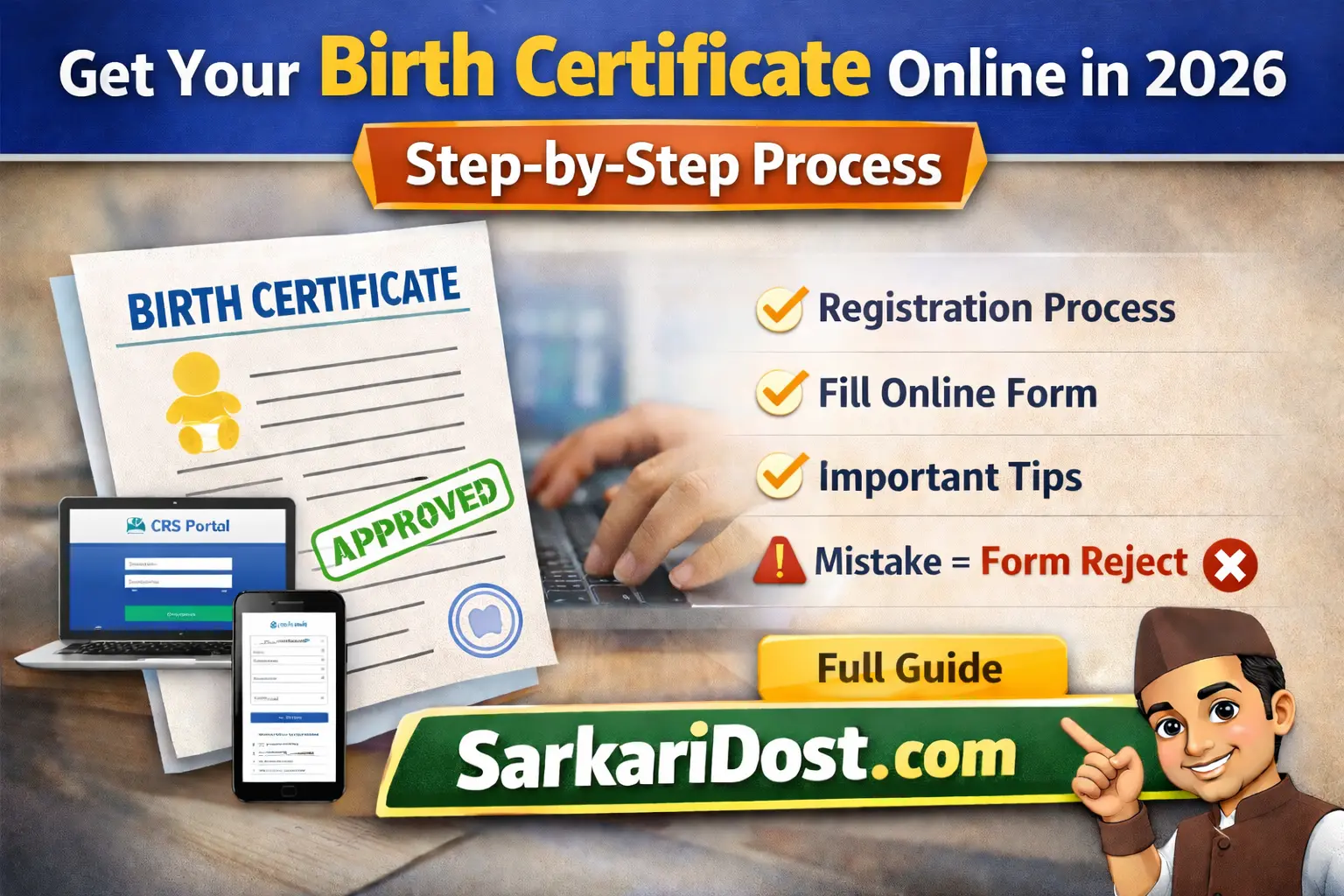 Birth Certificate Online Apply 2026 step by step process with registration form and CRS portal guide image
