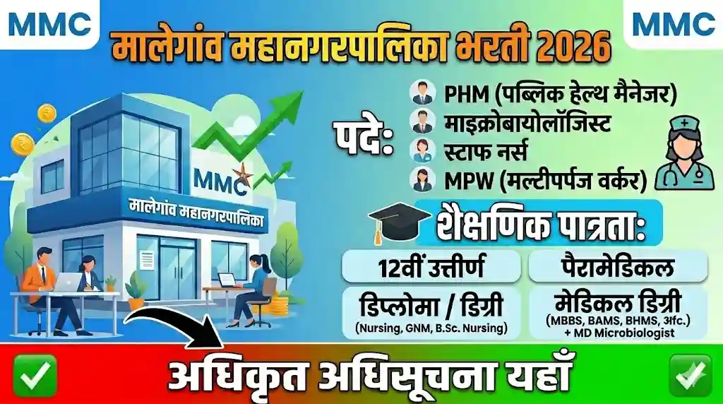 मालेगांव महानगरपालिका भर्ती 2026 अधिसूचना - स्टाफ नर्स, MPW और अन्य पद।