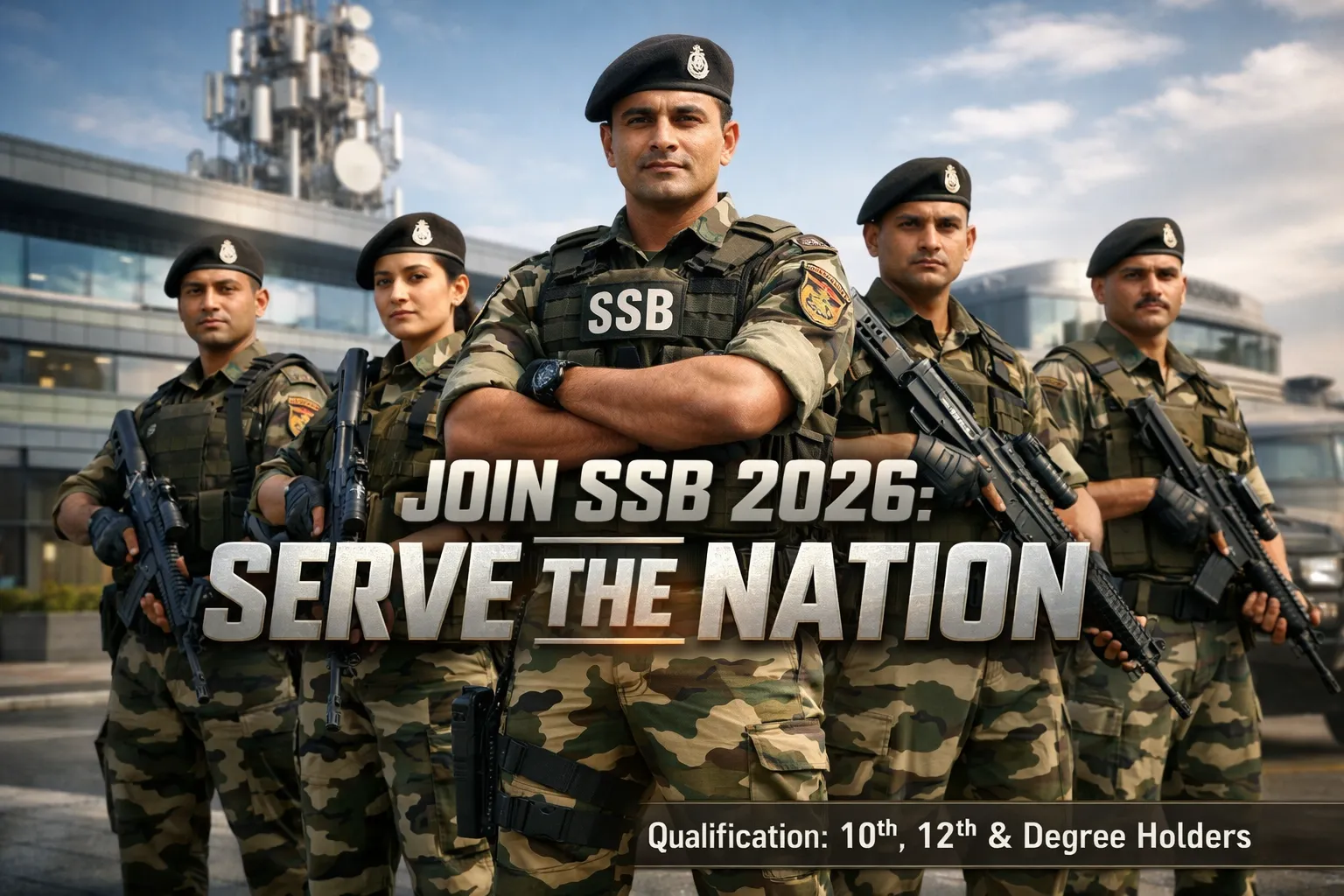 SSB Recruitment 2026 official banner showing officers and qualification details