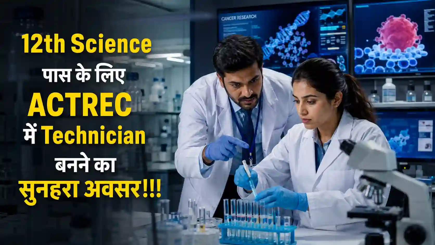 Advanced laboratory setup with medical professionals working on cancer research signifying ACTREC recruitment 2026.