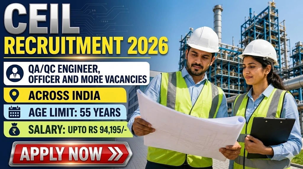 CEIL Recruitment 2026 notification for 85 QA/QC Engineer and Officer vacancies banner in 16:9 aspect ratio.