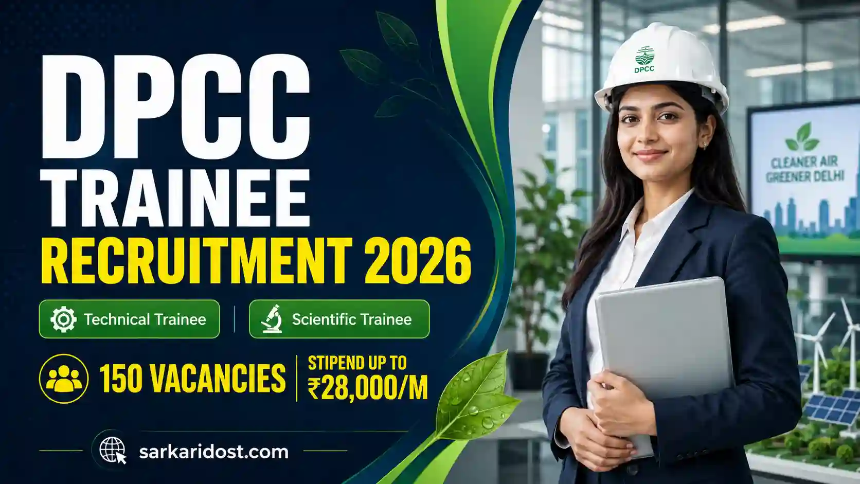 DPCC Trainee Recruitment 2026 notification banner for 150 technical and scientific posts with stipend details.