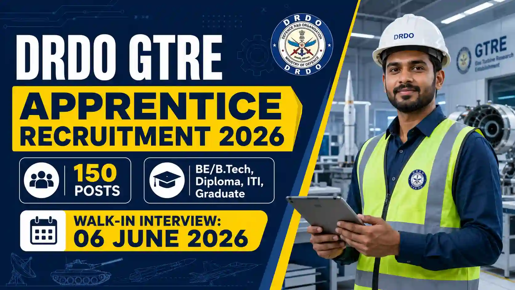 DRDO GTRE Apprentice Recruitment 2026 Walk-in Interview Banner