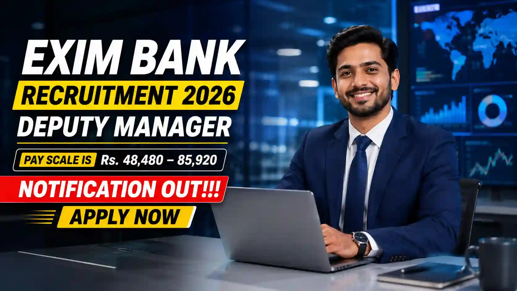 Exim Bank Deputy Manager Information Security Recruitment 2026 feature image showing an IT professional working in a cyber security center.