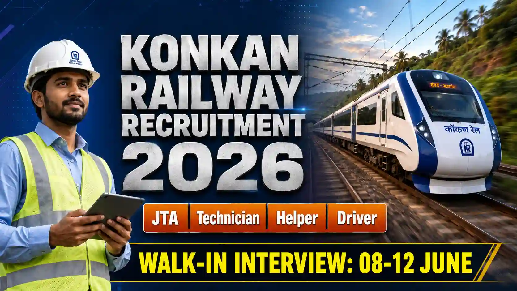 Konkan Railway KRCL Recruitment 2026 Walk in Interview Banner for 132 JTA Technician and Helper Posts