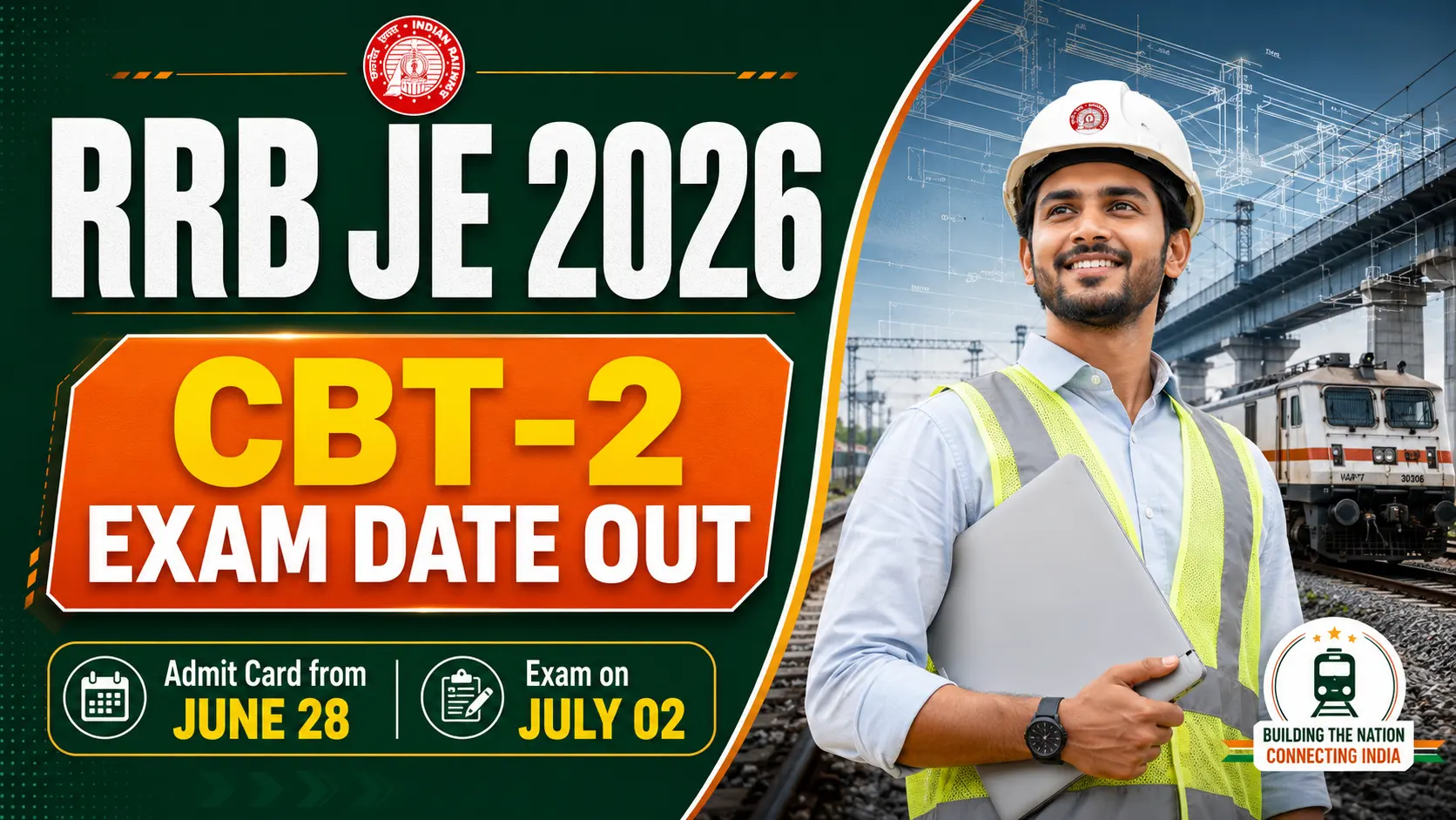 RRB Junior Engineer JE CBT 2 Exam Date 2026 Official Schedule Banner
