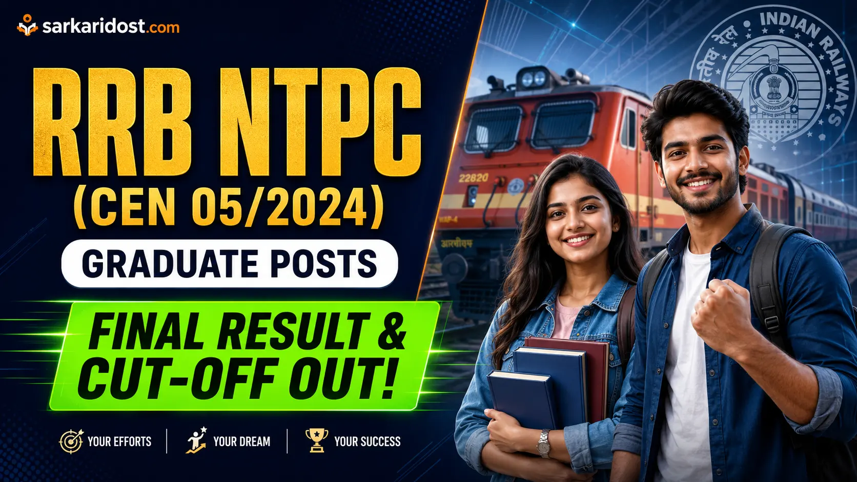 RRB NTPC CEN 05 2024 Graduate Posts Final Result and Cut Off Marks Merit List Announcement Banner