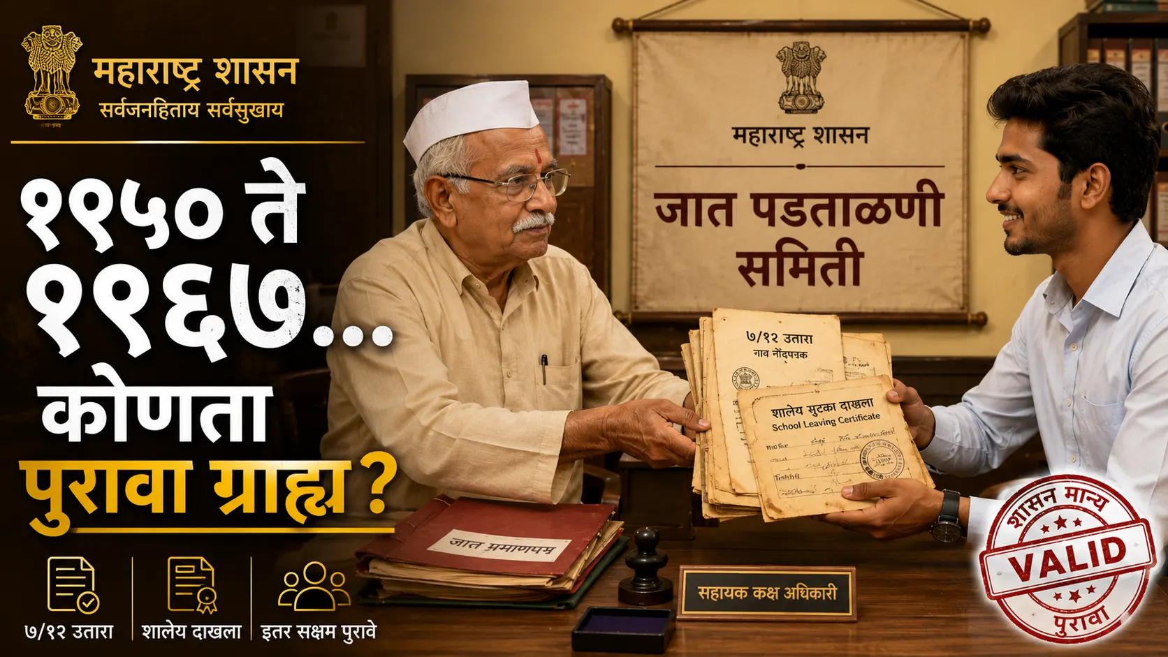 जात वैधतेसाठी १९५० पूर्वीचे ७/१२ किंवा शाळा निर्गम पुरावे कसे दाखवावेत
