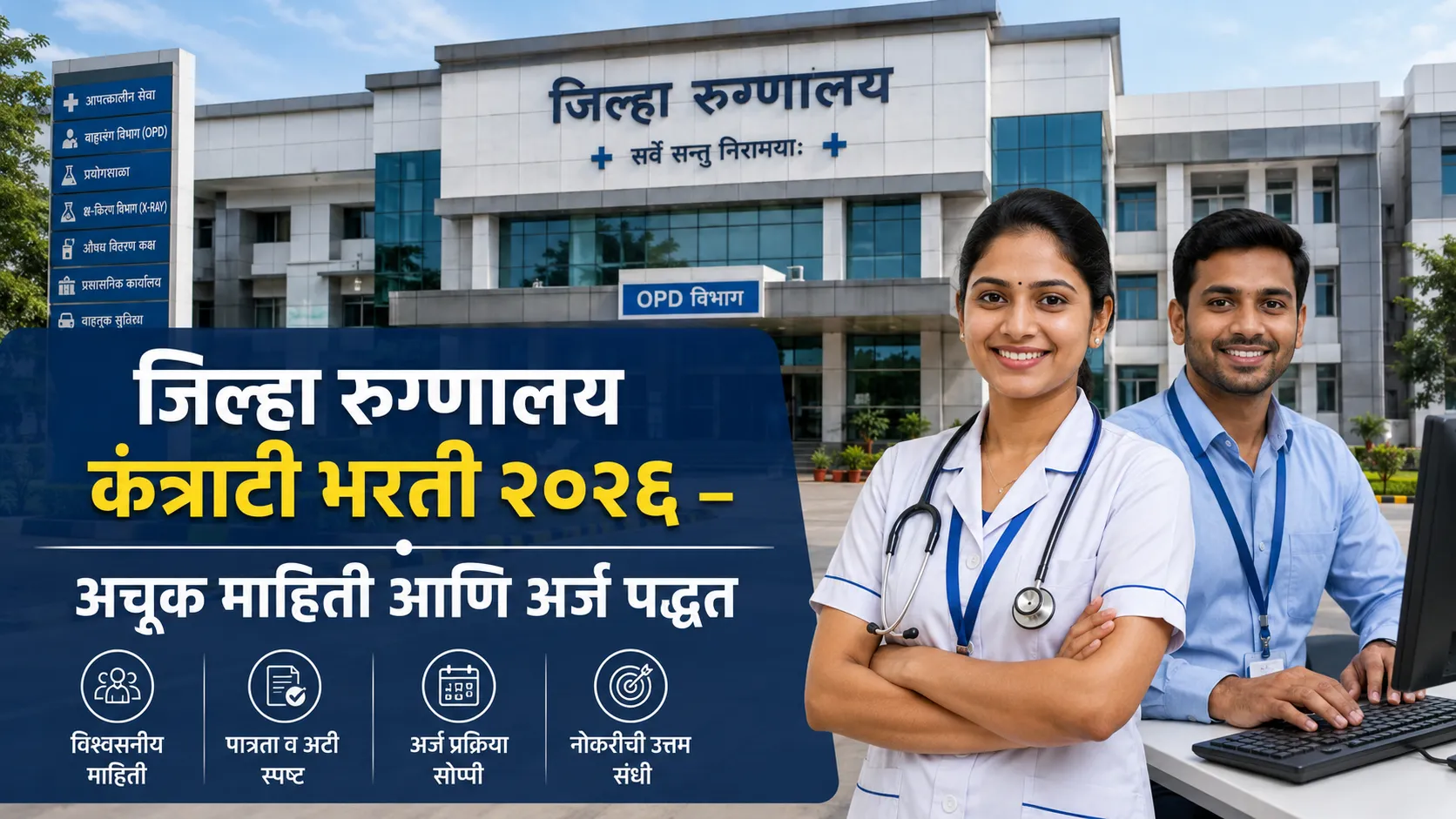 District Civil Hospital recruitment advertisement update in Marathi for contractual posts like nurse and DEO.
