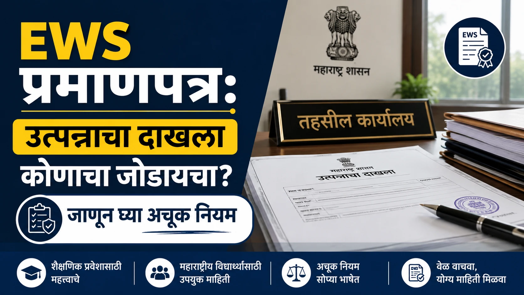 EWS प्रमाणपत्र उत्पन्नाचा दाखला नियम आणि स्वघोषणा पत्र महाराष्ट्र
