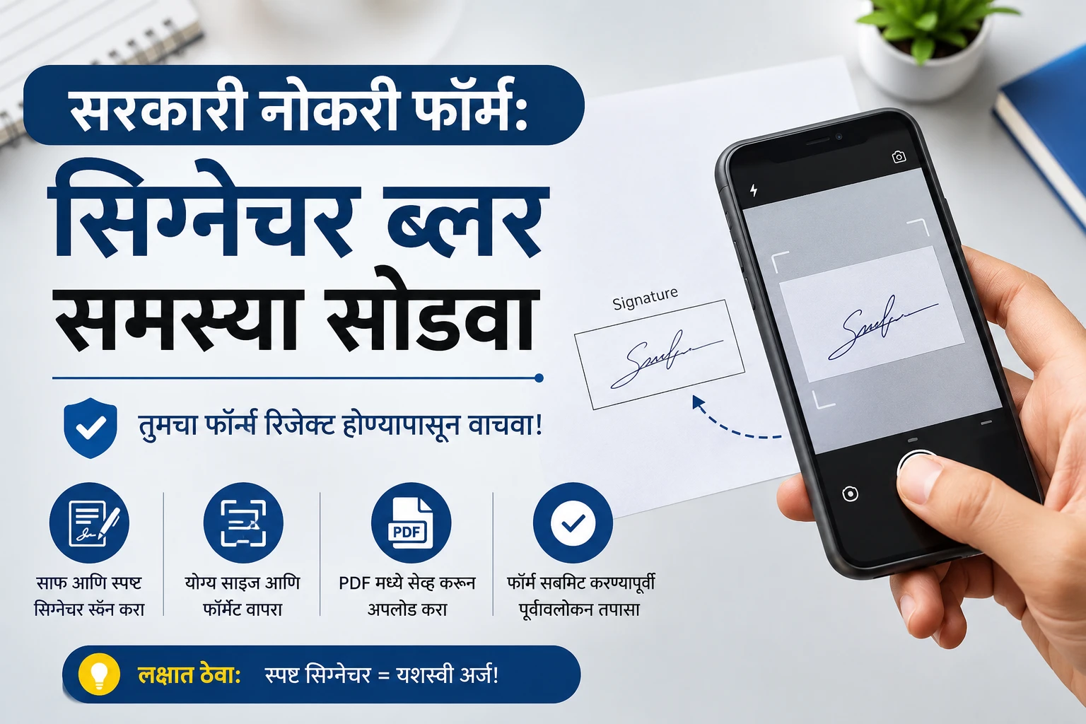 Mobile se signature scan karun govt job form ke liye resize karne ka Marathi guide.