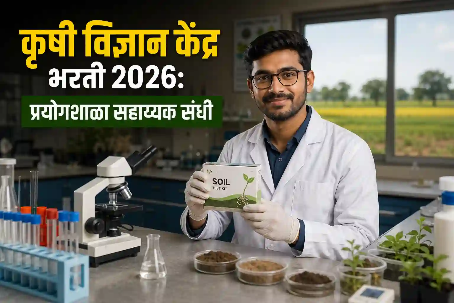 तरुण कृषी विज्ञान केंद्रातील प्रयोगशाळेत काम करताना, KVK भरती 2026 मार्गदर्शक.