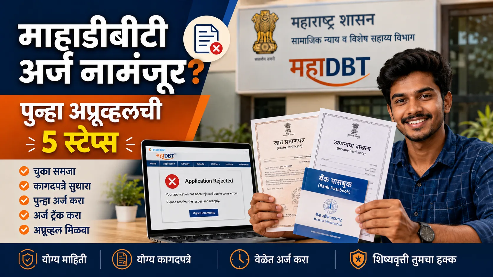 महाडीबीटी अर्ज नामंजूर झाला पुन्हा मंजूर करण्याचे स्टेप्स २०२६