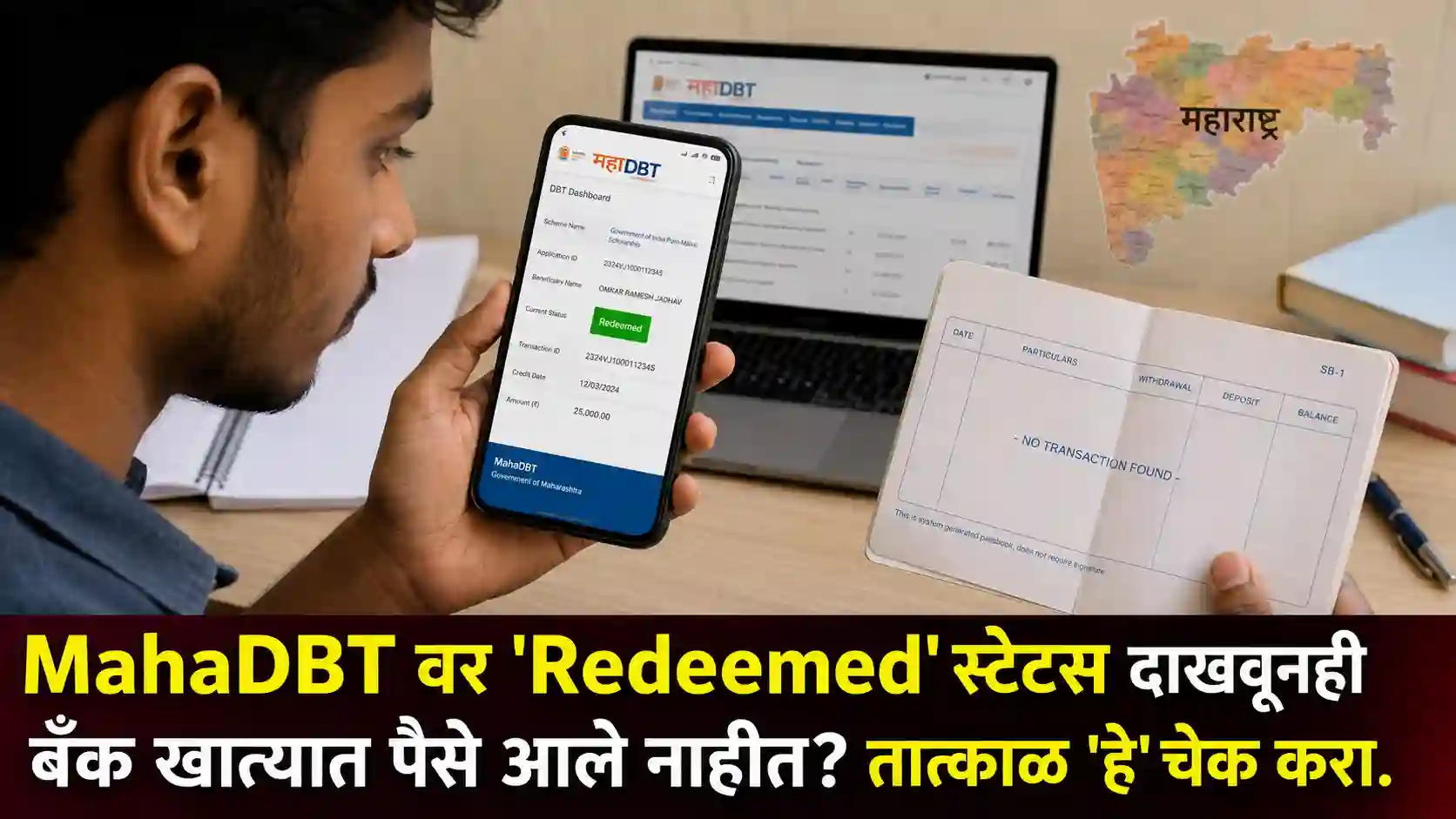 MahaDBT Redeemed status but money not credited step by step Marathi guide