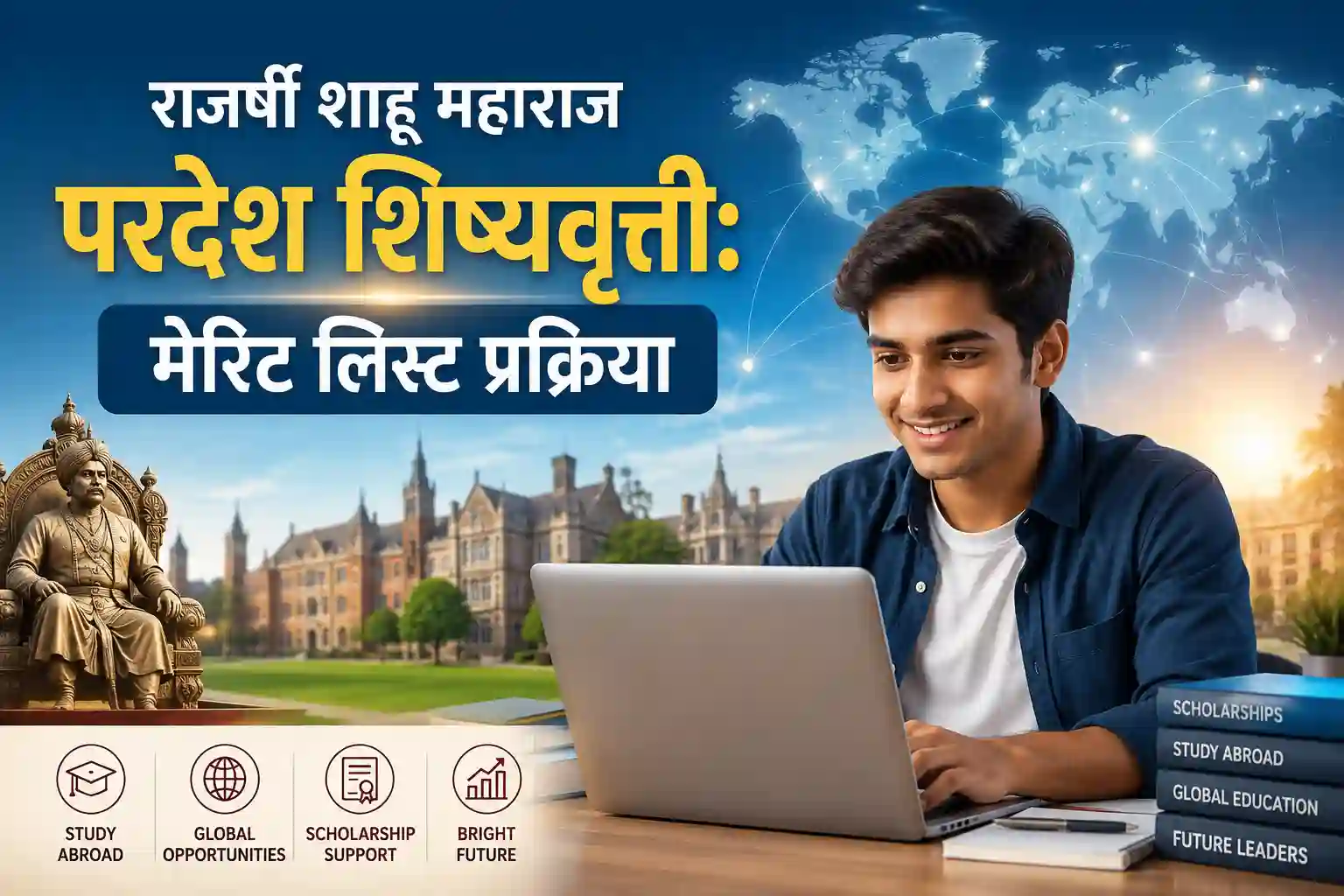 राजर्षी शाहू महाराज परदेश शिष्यवृत्तीची निवड प्रक्रिया आणि मेरिट लिस्ट कशी तयार होते याची संपूर्ण माहिती देणारे मार्गदर्शक.