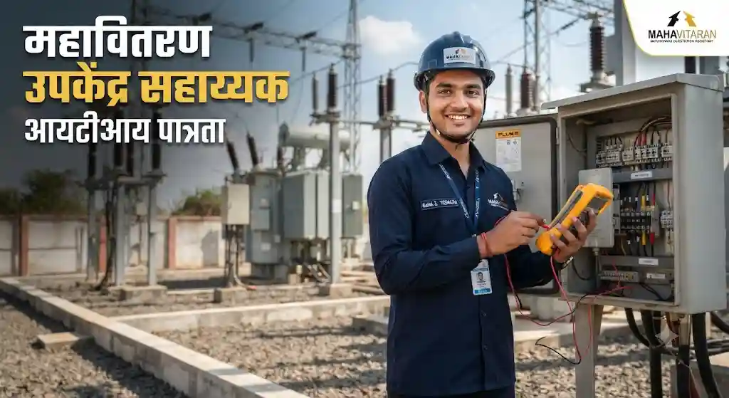 महावितरण उपकेंद्र सहाय्यक पदासाठी आवश्यक ITI ट्रेड्स आणि पात्रता निकषांचे मार्गदर्शन करणारी प्रतिमा.