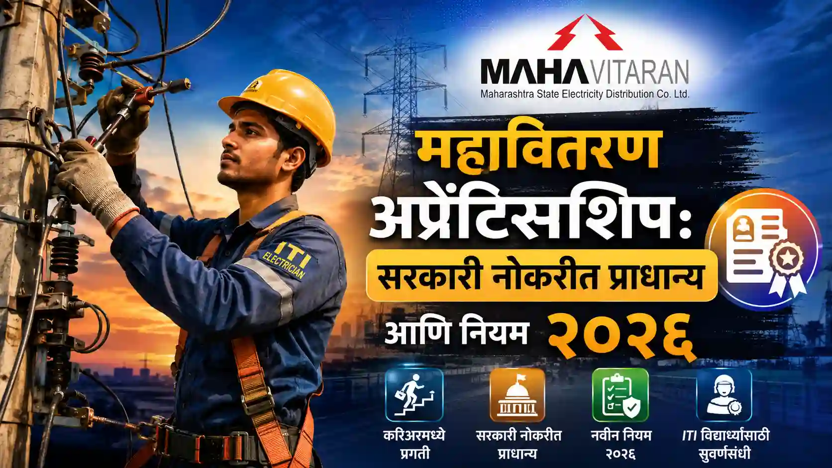 महावितरण मधील अप्रेंटिसशिप आणि सरकारी नोकरीतील प्राधान्य नियम स्पष्ट करणारी माहिती प्रस्तुत करणारे छायाचित्र