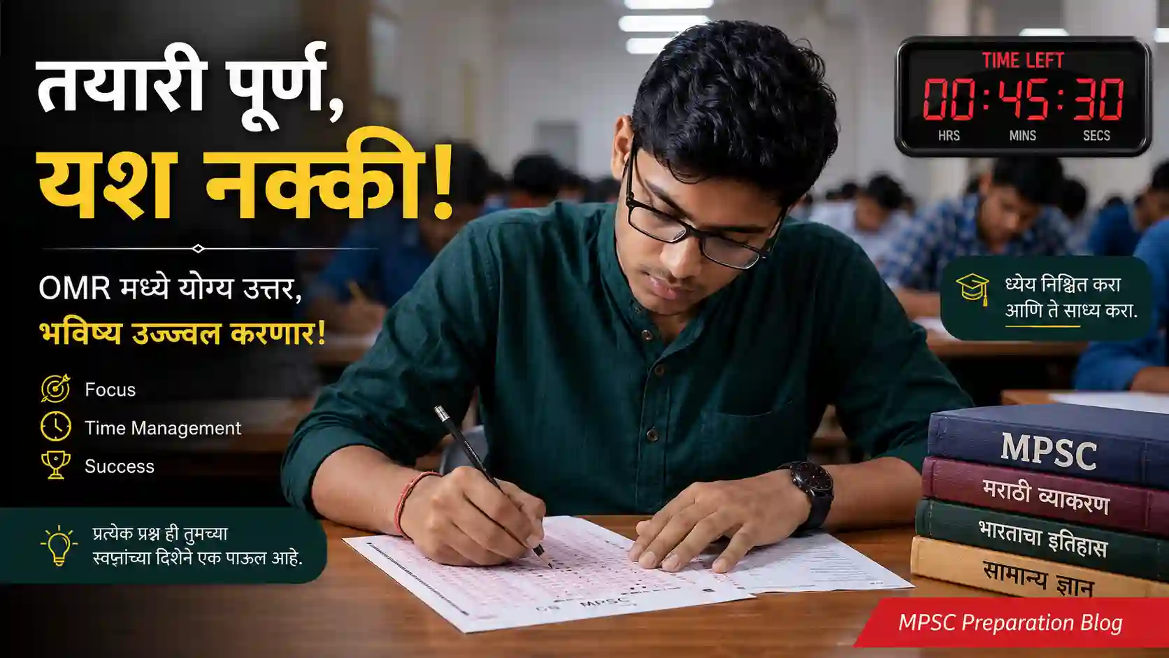 परीक्षा हॉल वेळेचे नियोजन आणि निगेटिव्ह मार्किंग टाळण्याचे उपाय सांगणारा स्पर्धा परीक्षा मार्गदर्शक लेख.